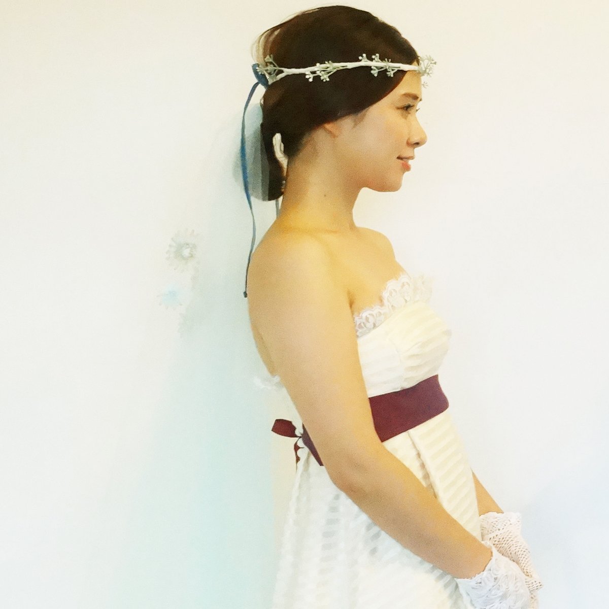 ウェディングベール 薄い水色 リボン刺繍 headdress veil ロングベール #V07 水色 | fururu.