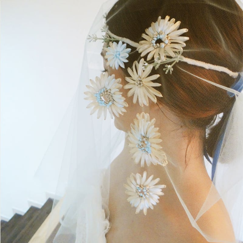 マーガレットリボン刺繍 ミントクリーム色ウエディングベール | iro