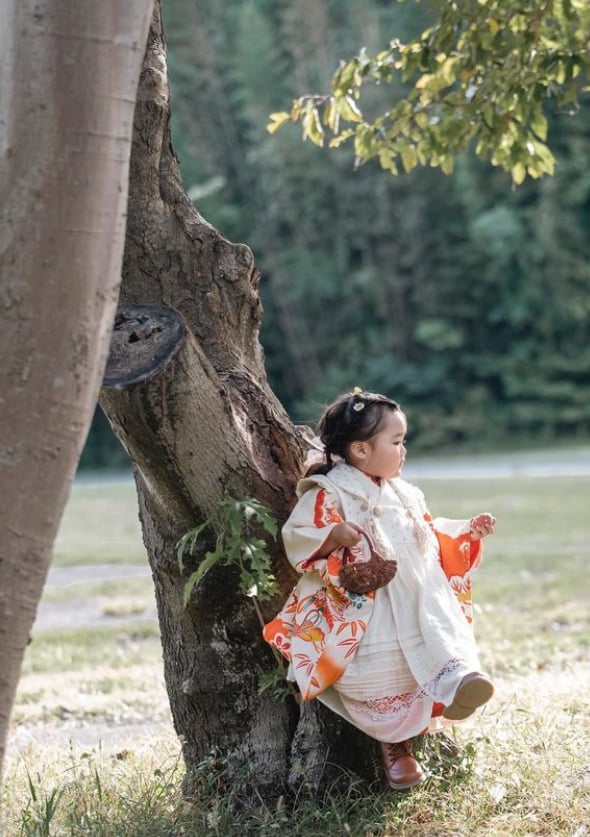 被布ドレス【えり】 3歳 七五三用お被布ドレス+たくさんリボンのヘッドピースと地下足袋