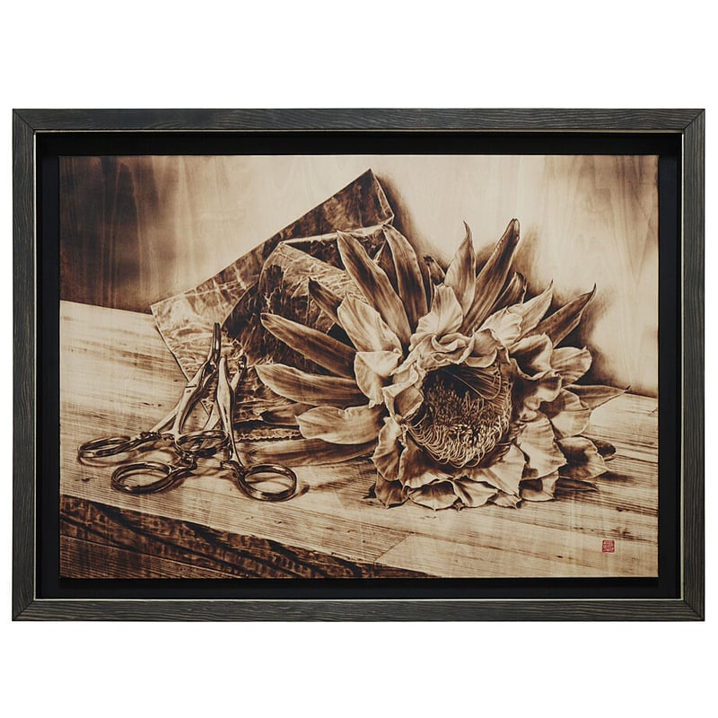 覇王樹の花 | 焼絵堂・やきえどう | 焦げ色の濃淡で描いた絵画の販売