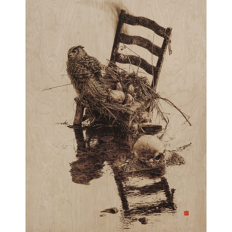 川の流れの未来には （個展出品作：No.12） | 焼絵堂・やきえどう