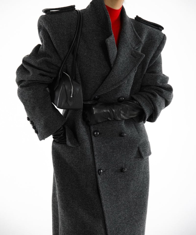 5351プールオム/ウールヘリンボーン いつい ダブル トレンチコート  