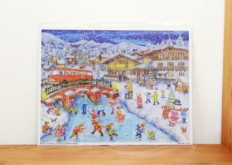 【宅配便発送品】アドベントカレンダーNo.31「橋の上の赤いバス」(27cm×35.5cm)