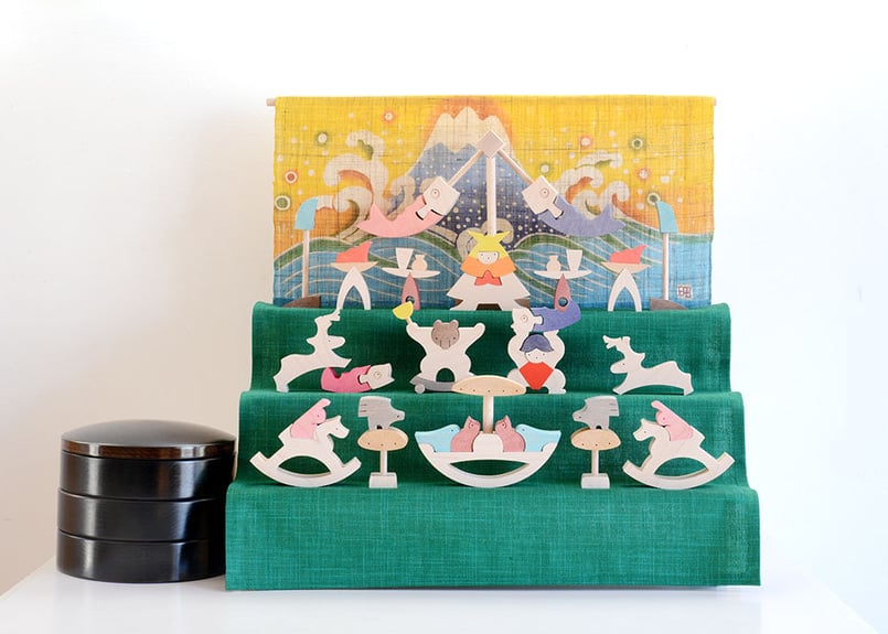 円武者三段飾り 特製富士【小黒三郎】 手に取って自由に飾れる組み