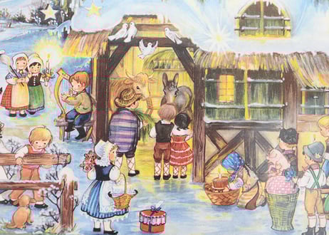 【クリスマスカード 】No.3「聖誕 子どもたち」(ポストカードサイズ/内側メッセージ記入可/封筒付き)