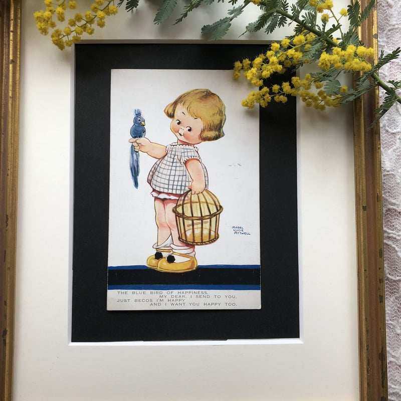 ○s-56/Lucie Attwell 1926年 青い鳥と女の子のポストカード | PIS