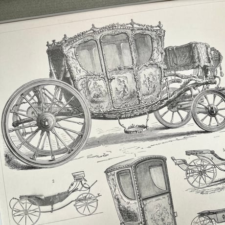 ●ｒ-29/ 19世紀アンティークプリント 「CARRIAGES/馬車」A