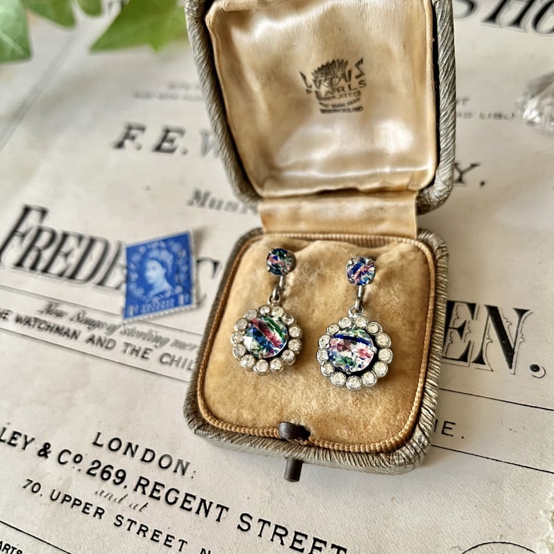 アンティーク アイリスガラス スクエア パーツ レインボーガラス