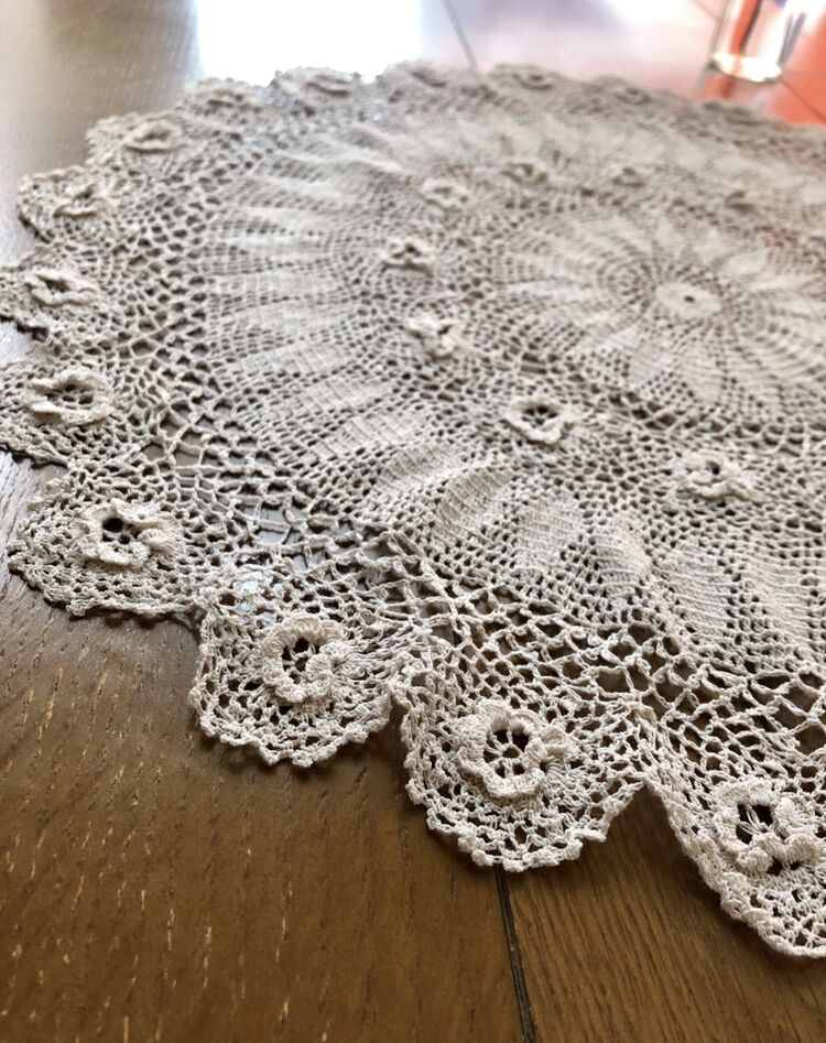 Vintageかぎ針編みレース 刺しゅうパネル 大判 マルチカバー