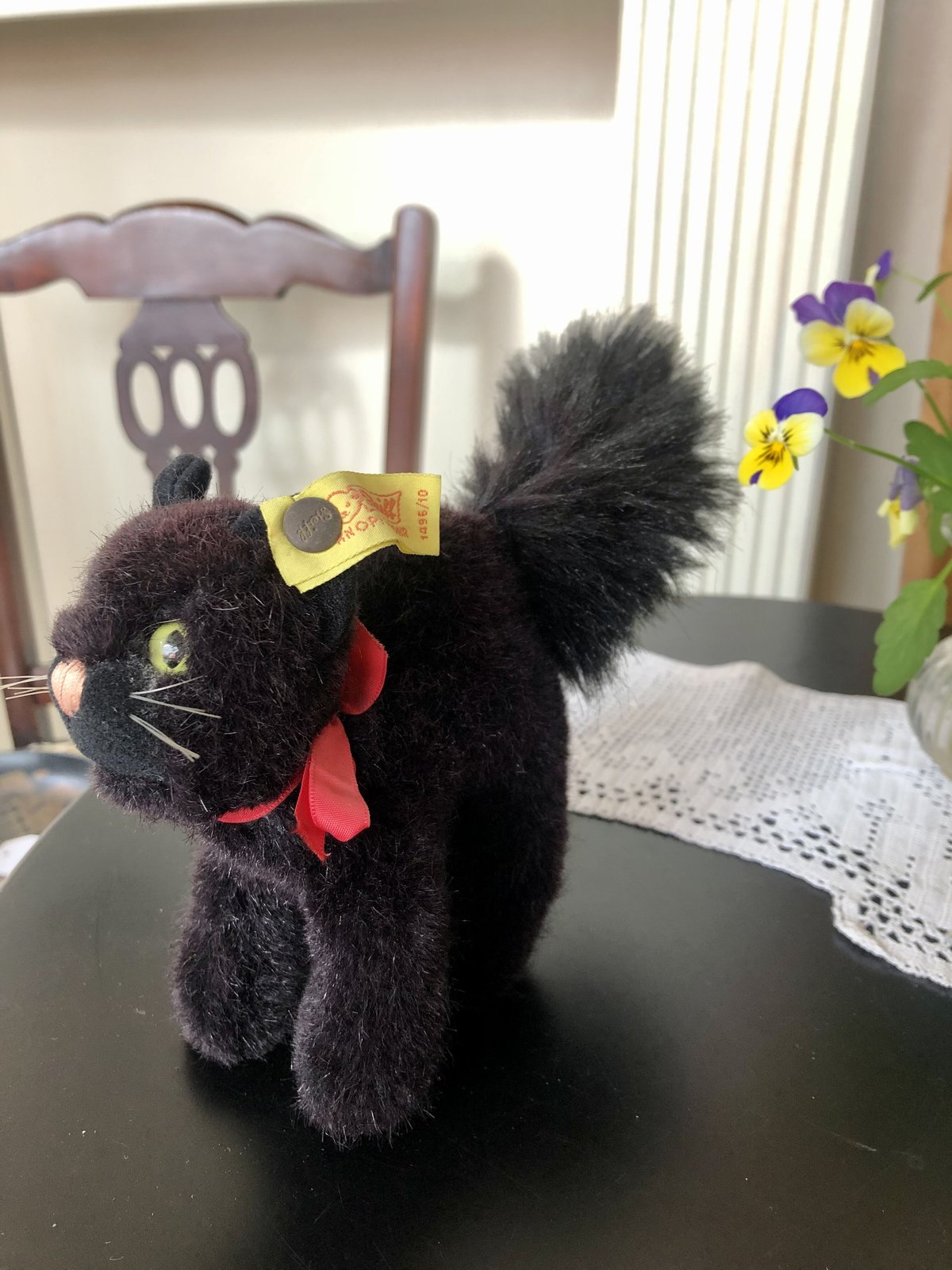 目が点のベルベットの黒猫 トムキャット 最小サイズ シュタイフ 美術品