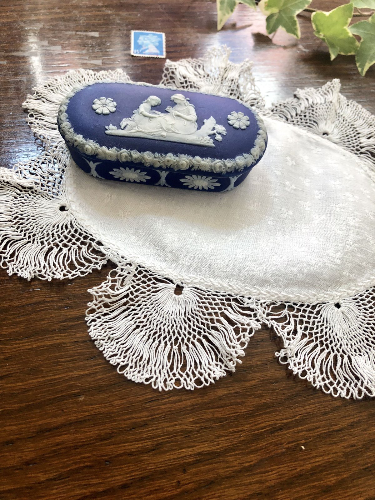 ○l-25/ヘアピンレースとダマスク織のリネンマットA | PISKEY