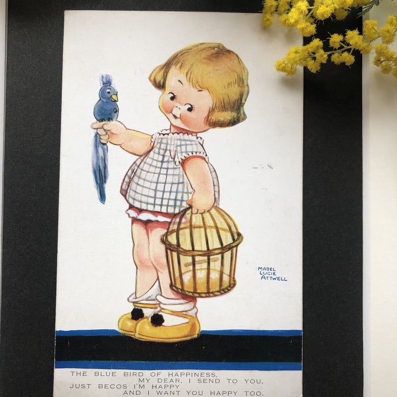 ○s-56/Lucie Attwell 1926年 青い鳥と女の子のポストカード | PIS