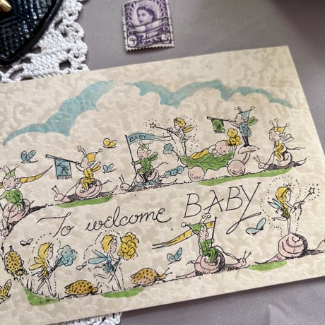 ●pg-45/ハンドペイントの妖精のカード  「To welcome BABY」
