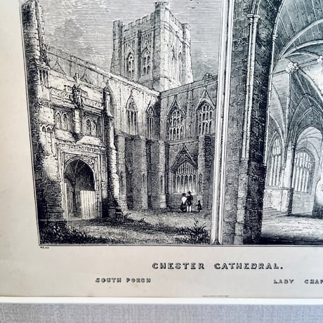 ●ｒ-31/ 19世紀半ばアンティークプリント 「CHESTER CATHEDRAL チェスター大聖堂」