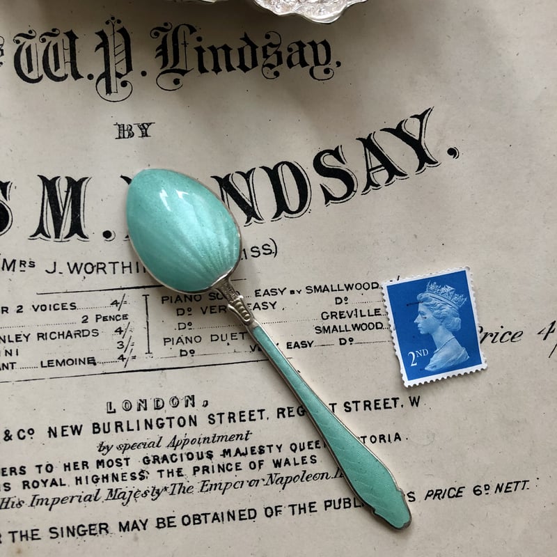 ○s-44/ギロッシュエナメル＆ステアリングシルバー製のティースプーン