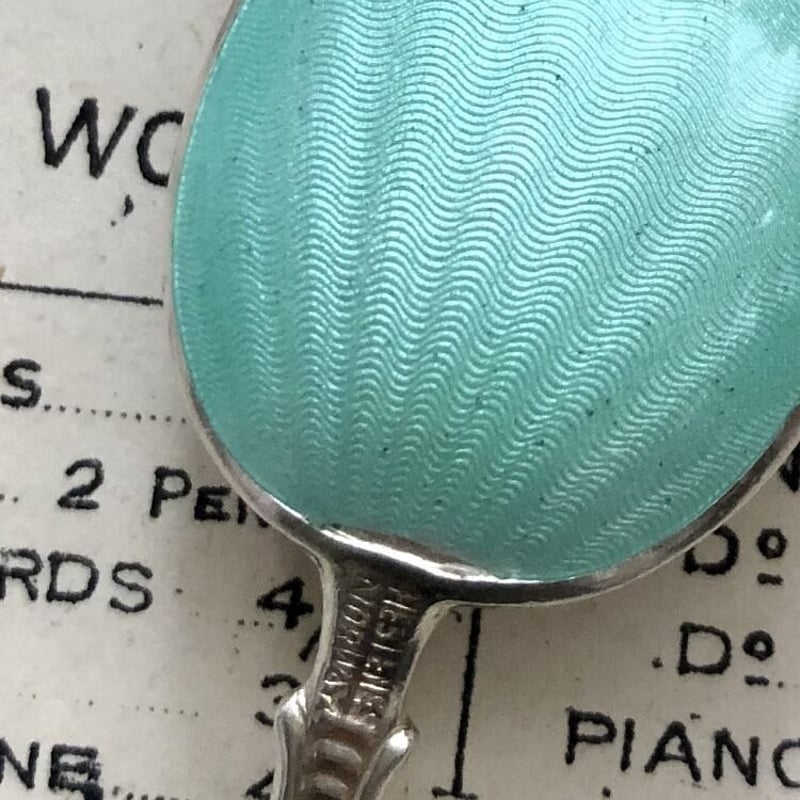 ○s-44/ギロッシュエナメル＆ステアリングシルバー製のティースプーン