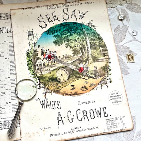 ●r-48/1880年代 手彩色/大判の楽譜「SEE-SAW WALTZ」