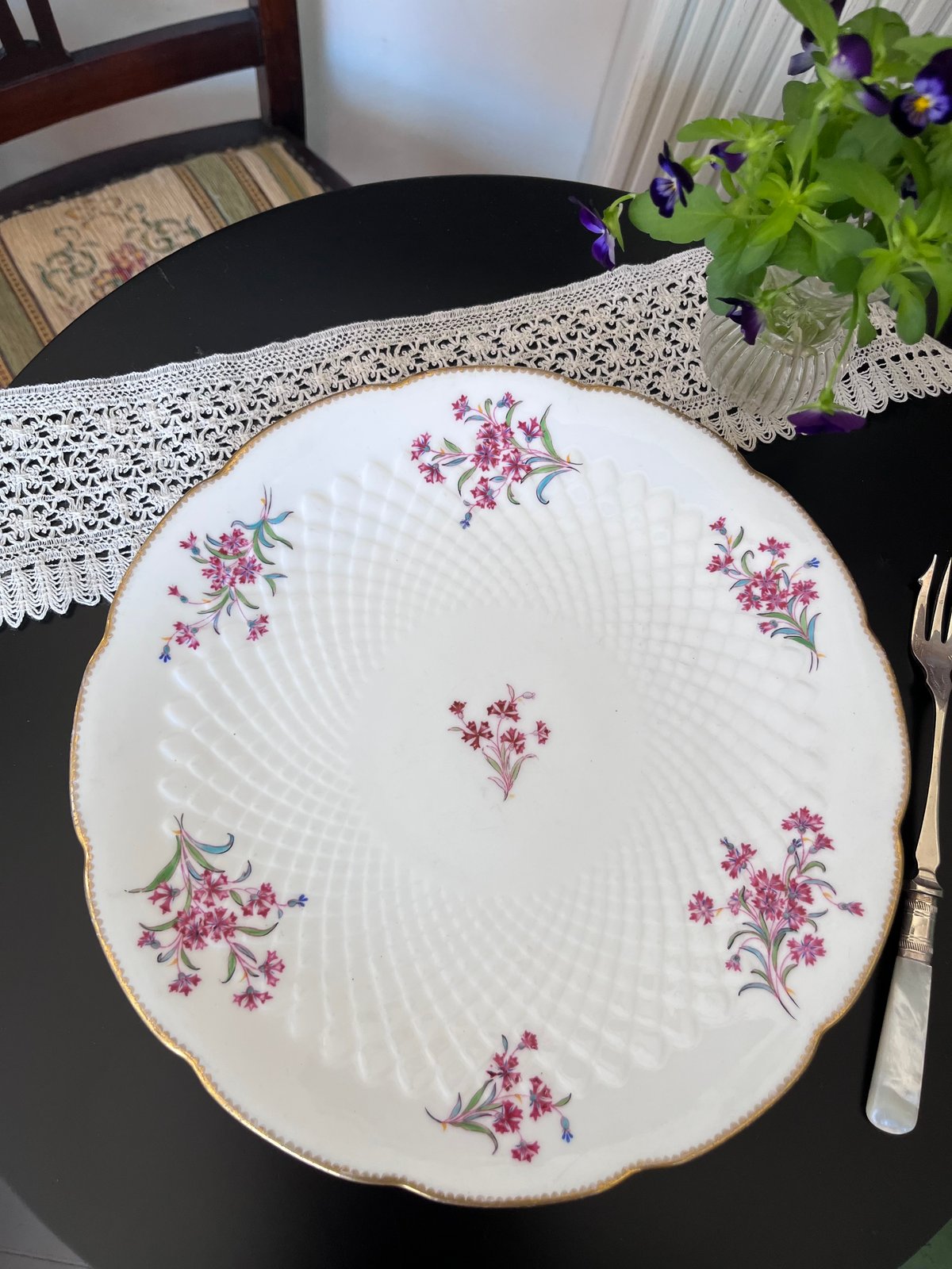 古ミントン プレート 1870年（英国）アンティーク 英国アンティーク MINTON ミントン 花文（青）オープンワーク