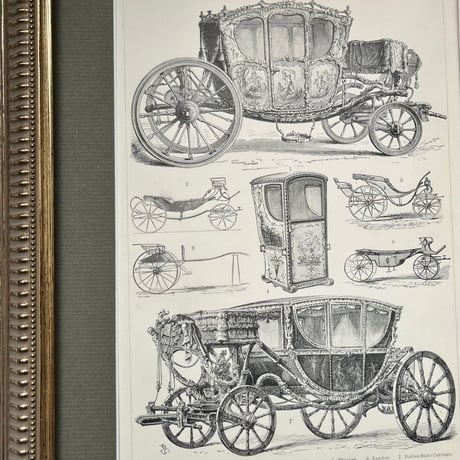 ●ｒ-29/ 19世紀アンティークプリント 「CARRIAGES/馬車」A