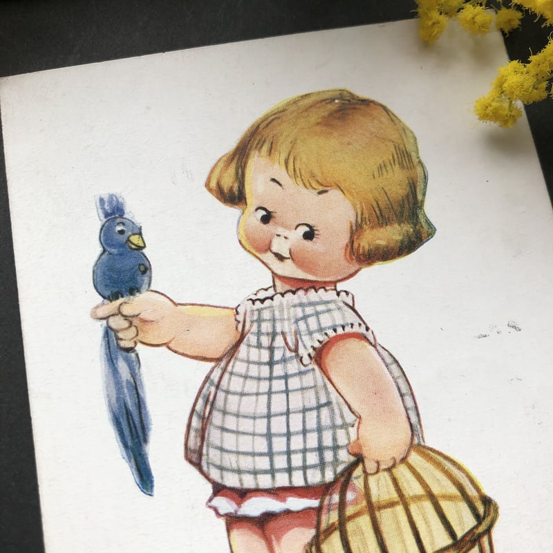 ○s-56/Lucie Attwell 1926年 青い鳥と女の子のポストカード | PIS