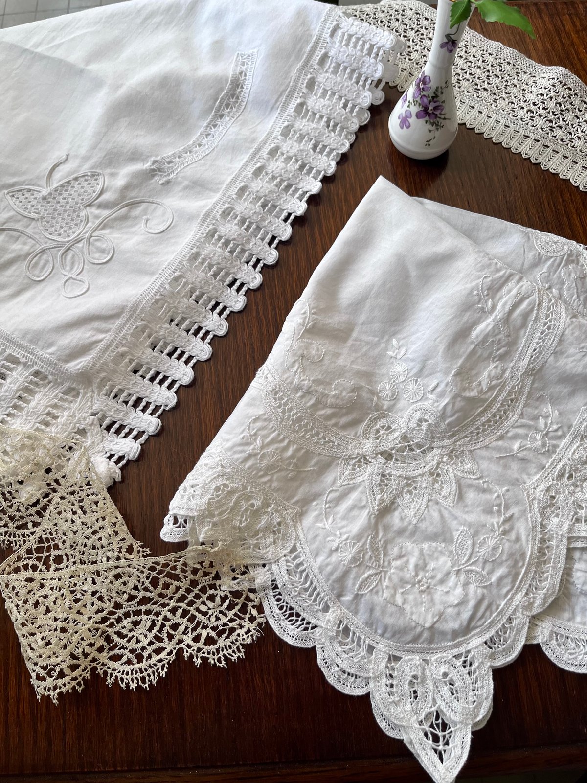 白糸手刺しゅう ドロンワークはしご イギリスヴィンテージ 大判