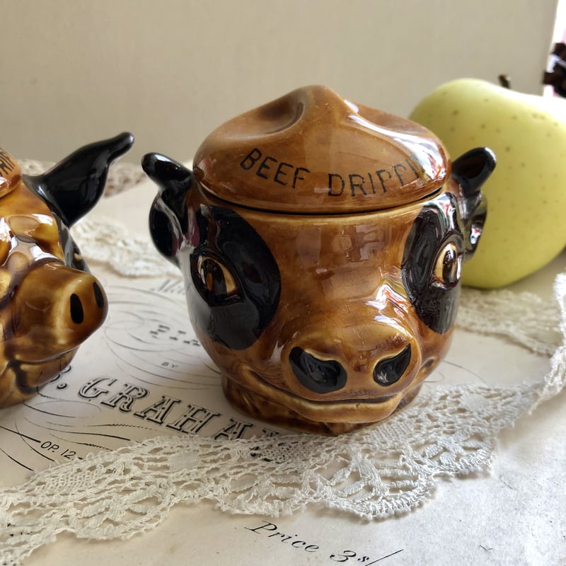 ○h-19/陶器製 牛のドリッピングポット | PISKEY -イギリスの