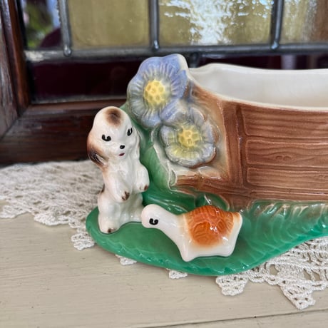 ●po-159/HORNSEA 花と仔犬とかめのフラワーベース