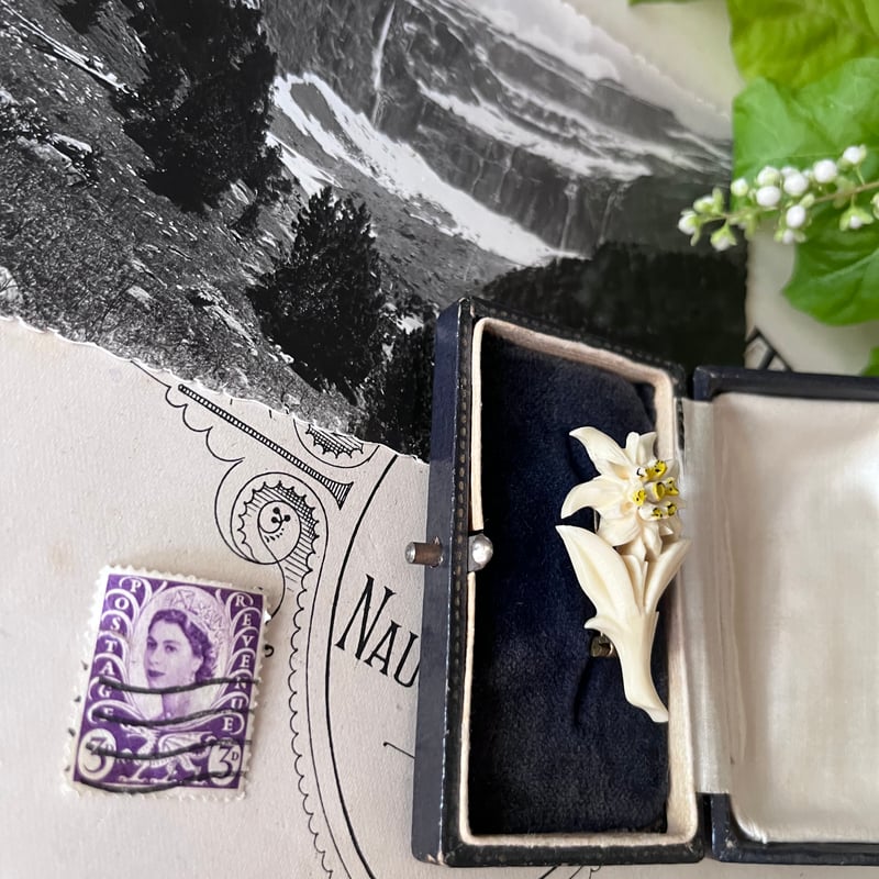 ○ab-396/手彫りのエーデルワイスのブローチ | PISKEY -イギリスの