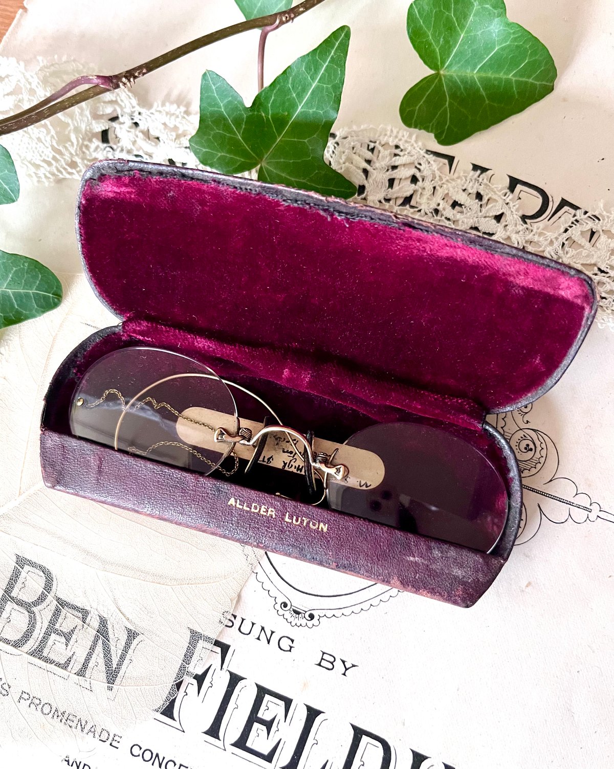 アンティーク　フィンチメガネ　鼻眼鏡　ケース付き アンティーク フィンチメガネ 鼻眼鏡 ケース付き 英国