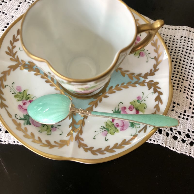 ○s-44/ギロッシュエナメル＆ステアリングシルバー製のティースプーン