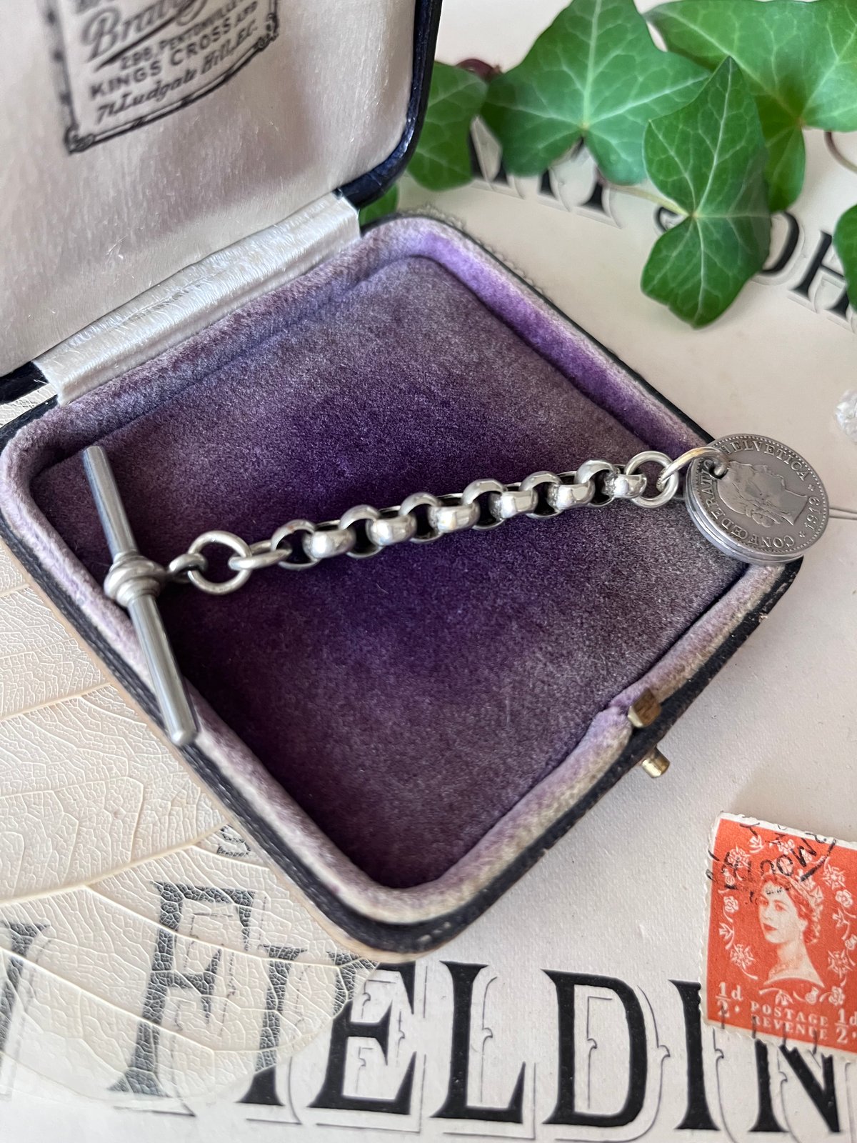 アンティーク　アメリカ　ペーパークリップ　フィリップス66 レア　ルート66 ○ab-367/1919年＆1926年コイン付きアルバートチェーン | PISKEY