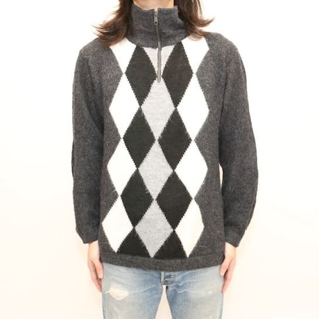 ダイヤ柄 ハーフジップ ニット セーター Half Zip sweater#