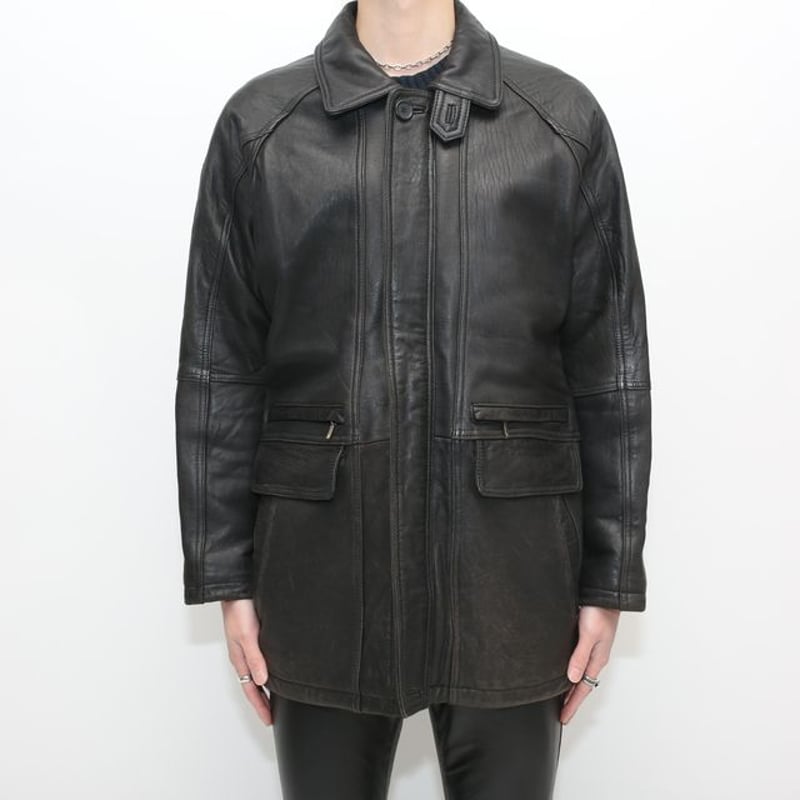 90sブラック ラムレザーコート Black Lamb Leather Coat # - レザー