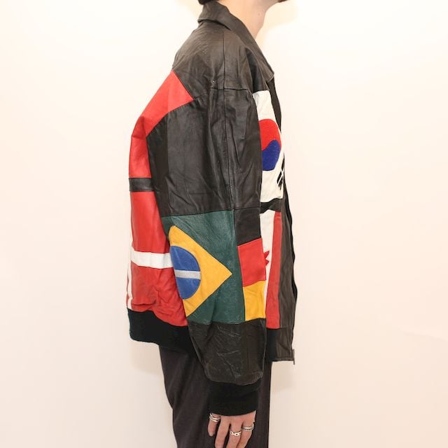 万国旗 レザー ジャケット National Flag Leather Jacket# | Blue