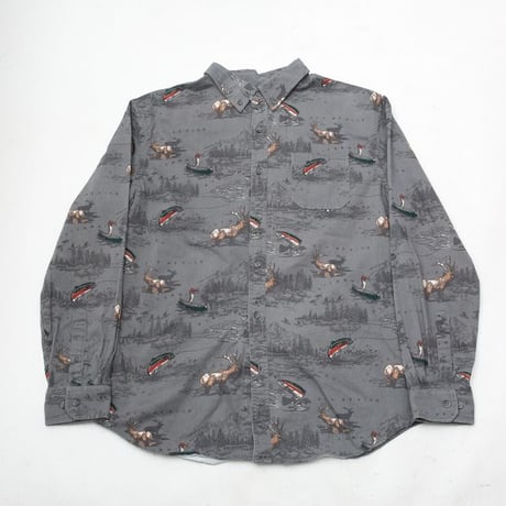 動物 釣り 柄 フランネルシャツ Craft & Barrow Fishing Animal Pattern Cotton Flannel L/S Shirt#