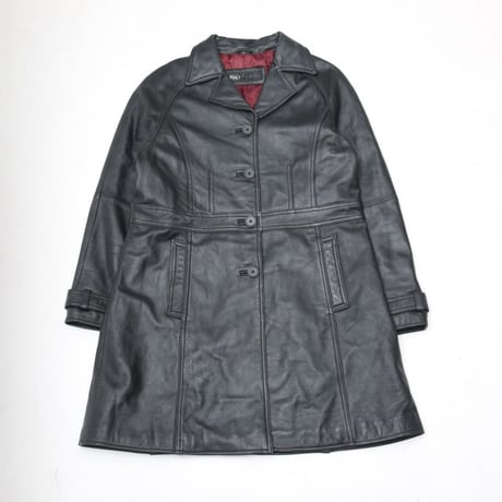 レザーハーフ チェスター コート Black Leather Chester Coat