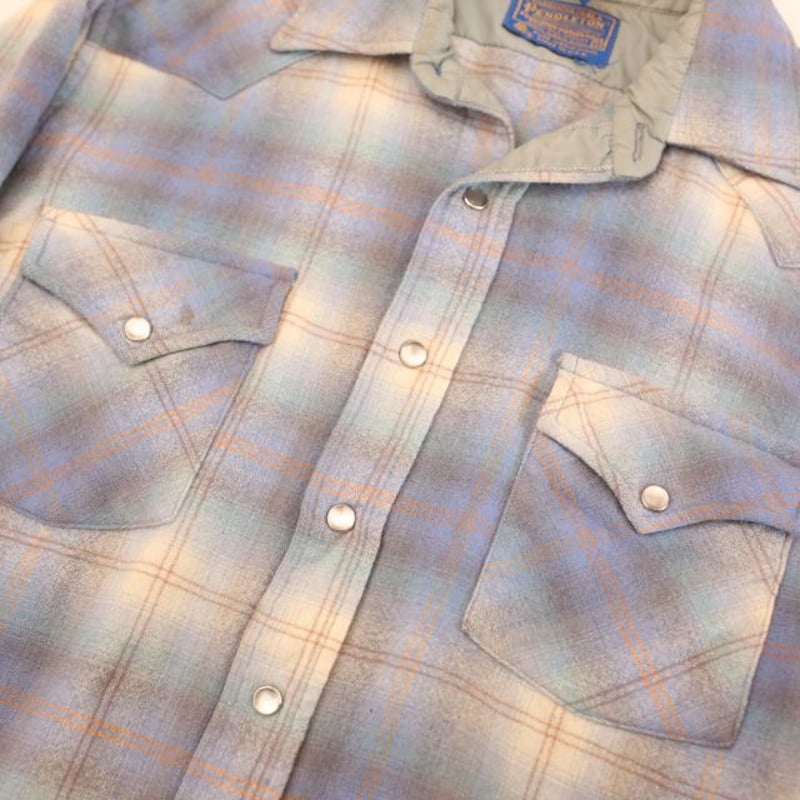 70s ペンドルトン開襟シャツ/ウールチェックボードシャツ/ブルー 70s ペンドルトン ウール チェックシャツ Pendleton Wool Check