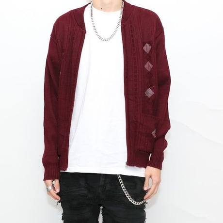 70s〜/カーディガン(薄手)/M/アクリル/GRY/チェック 70s 70年代