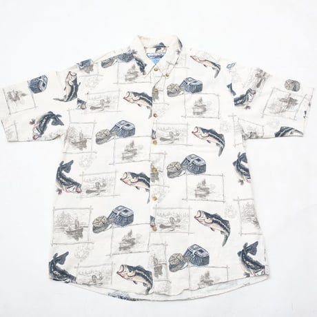 釣り柄 リネン レーヨン 半袖シャツ Summa Fishing Pattern Linen Rayon S/S Shirt#