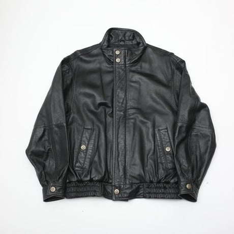 スタンドカラー ブラック レザージャケット Stand collared Black Leather Jacket#