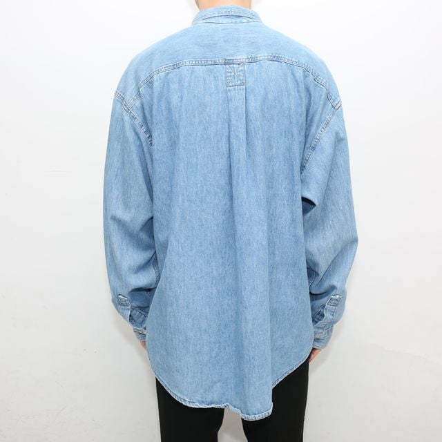 OLD GAPコットンワークシャツLデニムシャンブレーダンガリー2ポケ 90s OLD GAP シャンブレーワークシャツ L 2ポケ デニム見え