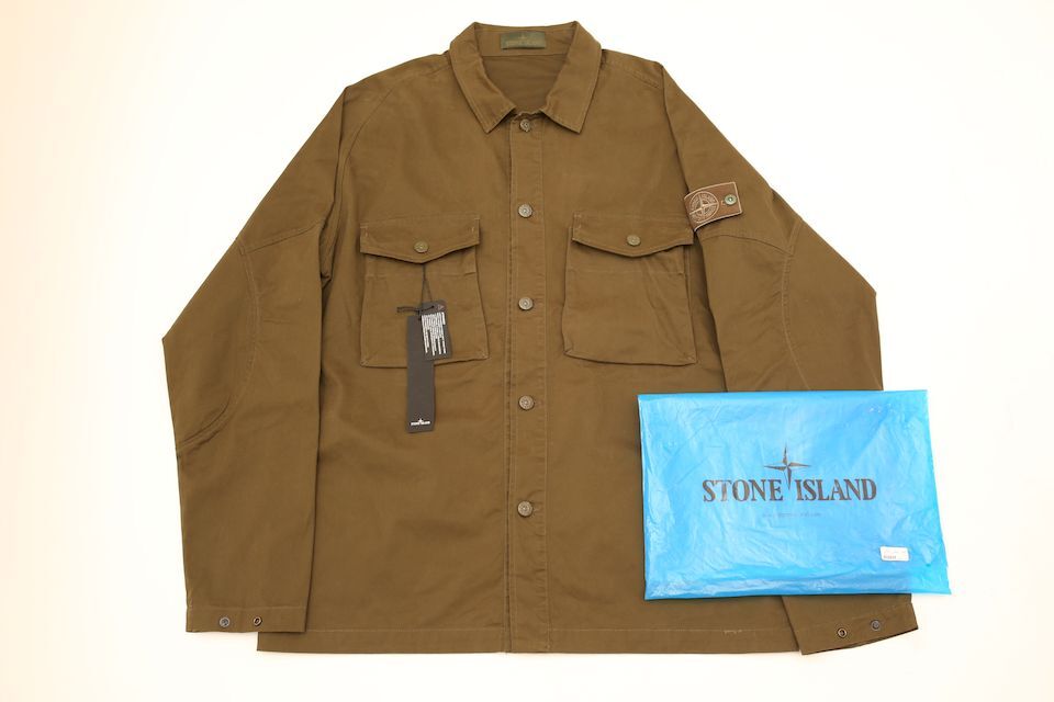 STONE ISLAND コットン オーバーシャツジャケット ブラウン サイズM色B