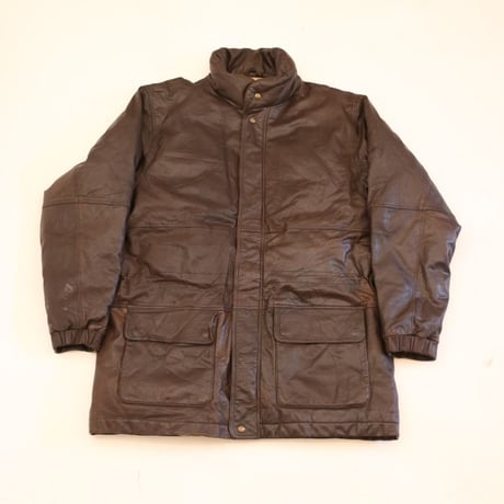 80s-90s レザーコート ダウン Leather Down Jacket