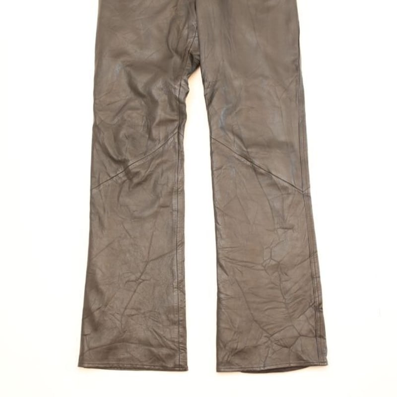 レザー フレア パンツ Black Leather Boots Cut Pants | Blue
