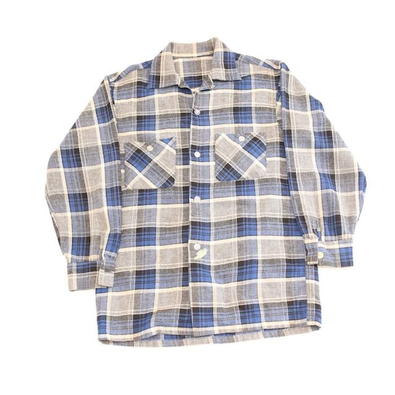 ヴィンテージ 開襟 ウール チェックシャツ Checkered Shirt ＃ | Blue
