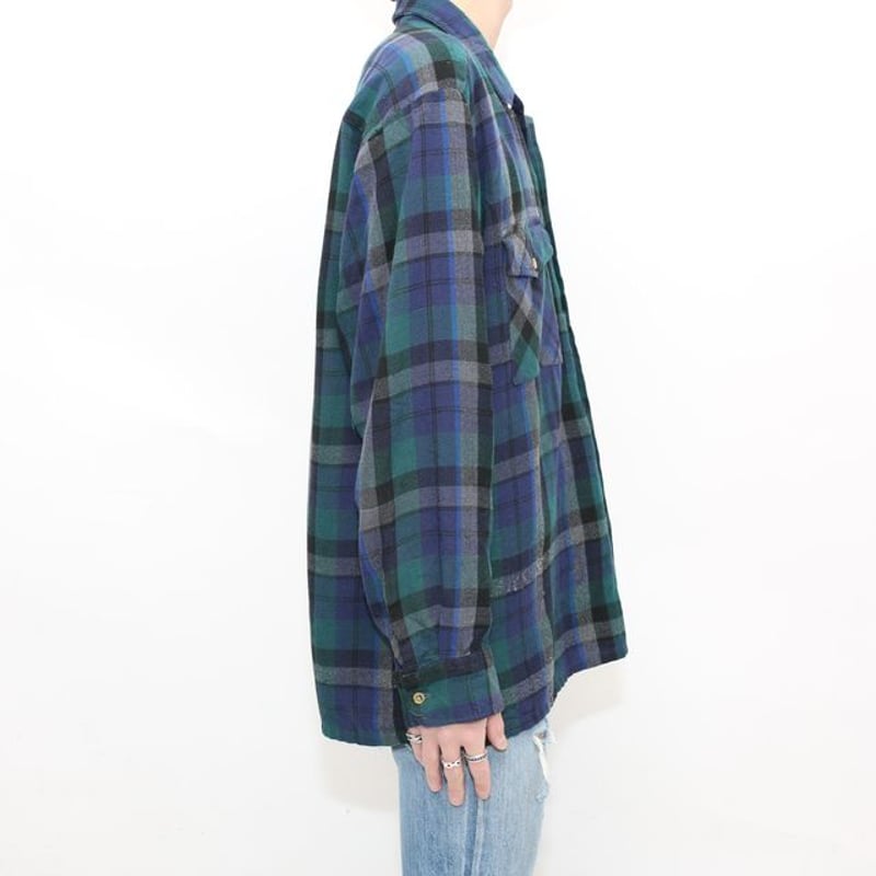 アクリル チェックシャツ Plaid Acryl L/S Shirt# | Blue