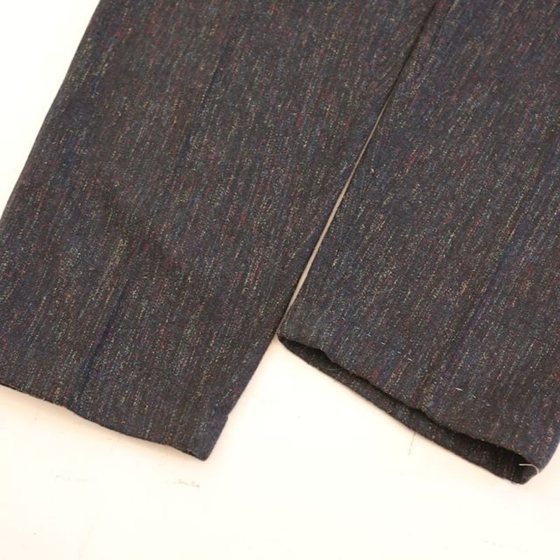 2タック ネップ ワイドスラックス パンツ 2Pleats Wool Tapered Sla...