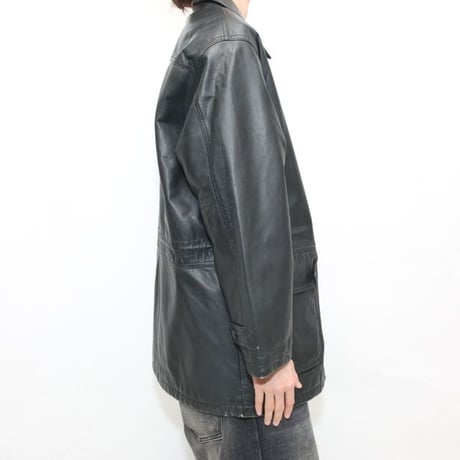 レザーハーフコート Black Leather Coat