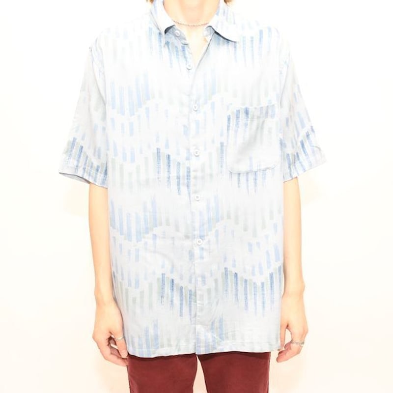 総柄 シルク 半袖シャツ Silk Shirt | Blue