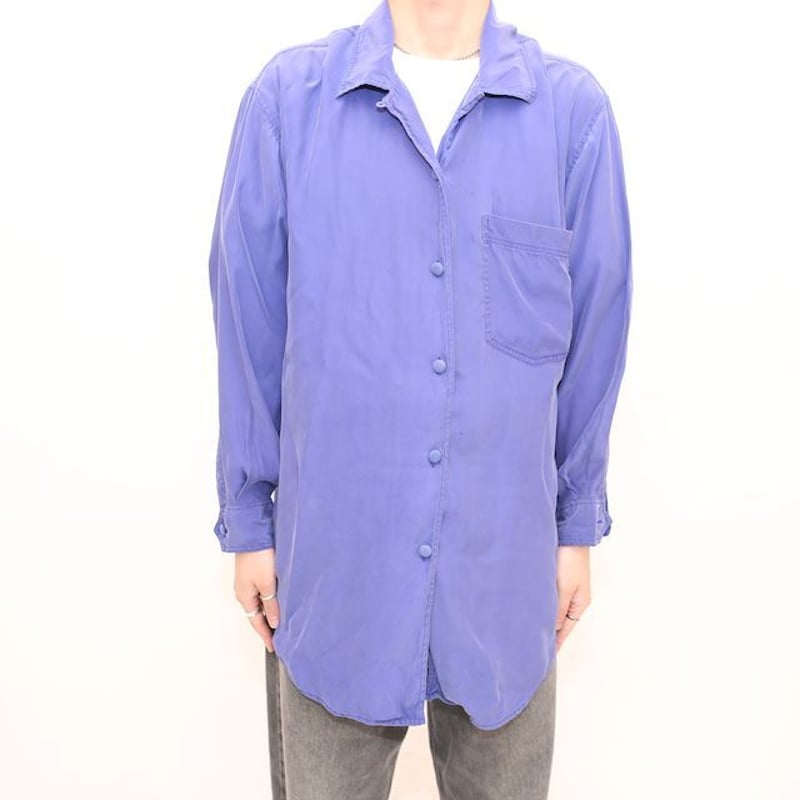 シルク長袖シャツ Silk L\S Shirts# | Blue
